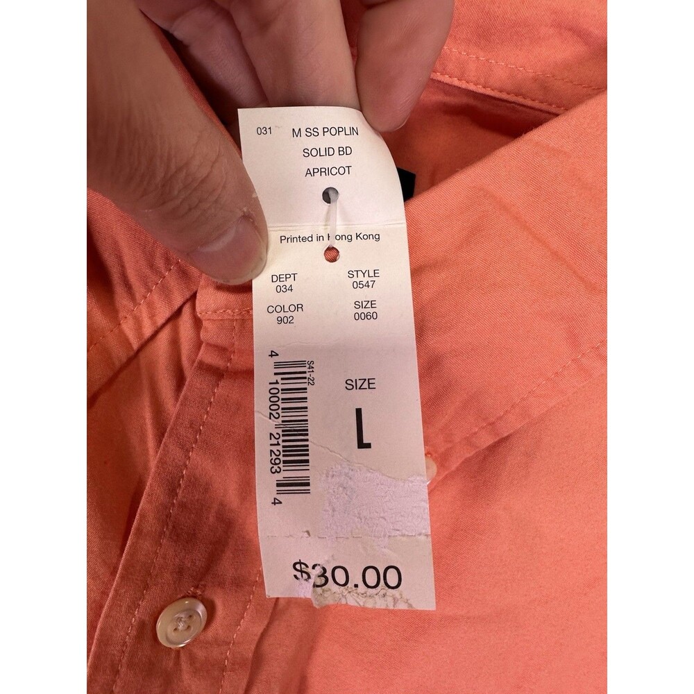 NWT Mens Eddie Bauer Short Sleeve Shirt Cotton Poplin Size Large Orange Apricot - Picture 3 of 7
